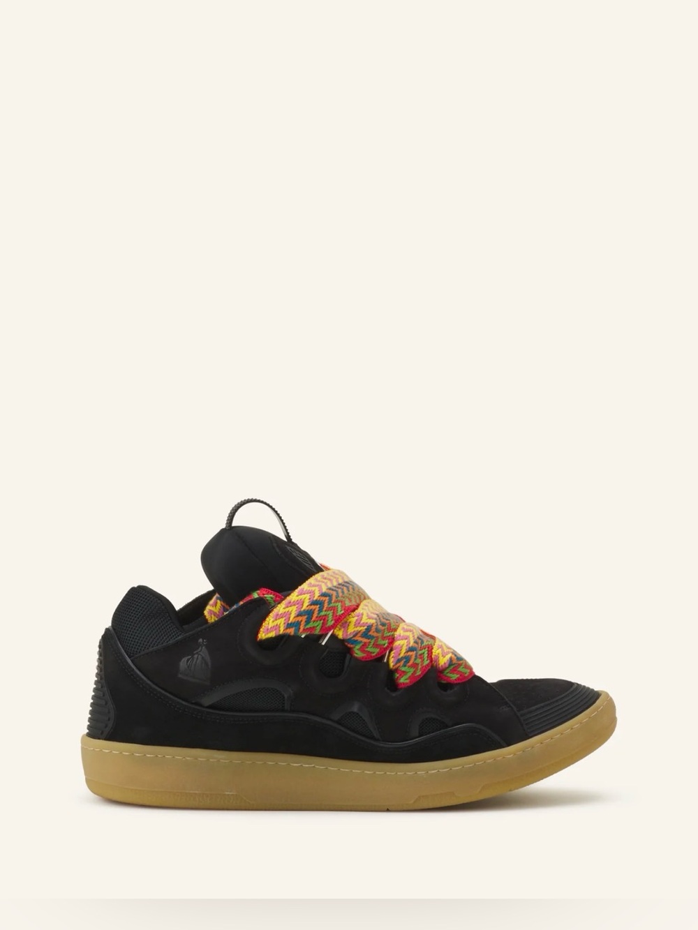 Authentic Lanvin Men’s Black Curb Sneakers with Rainbow Woven Strap- Size 40